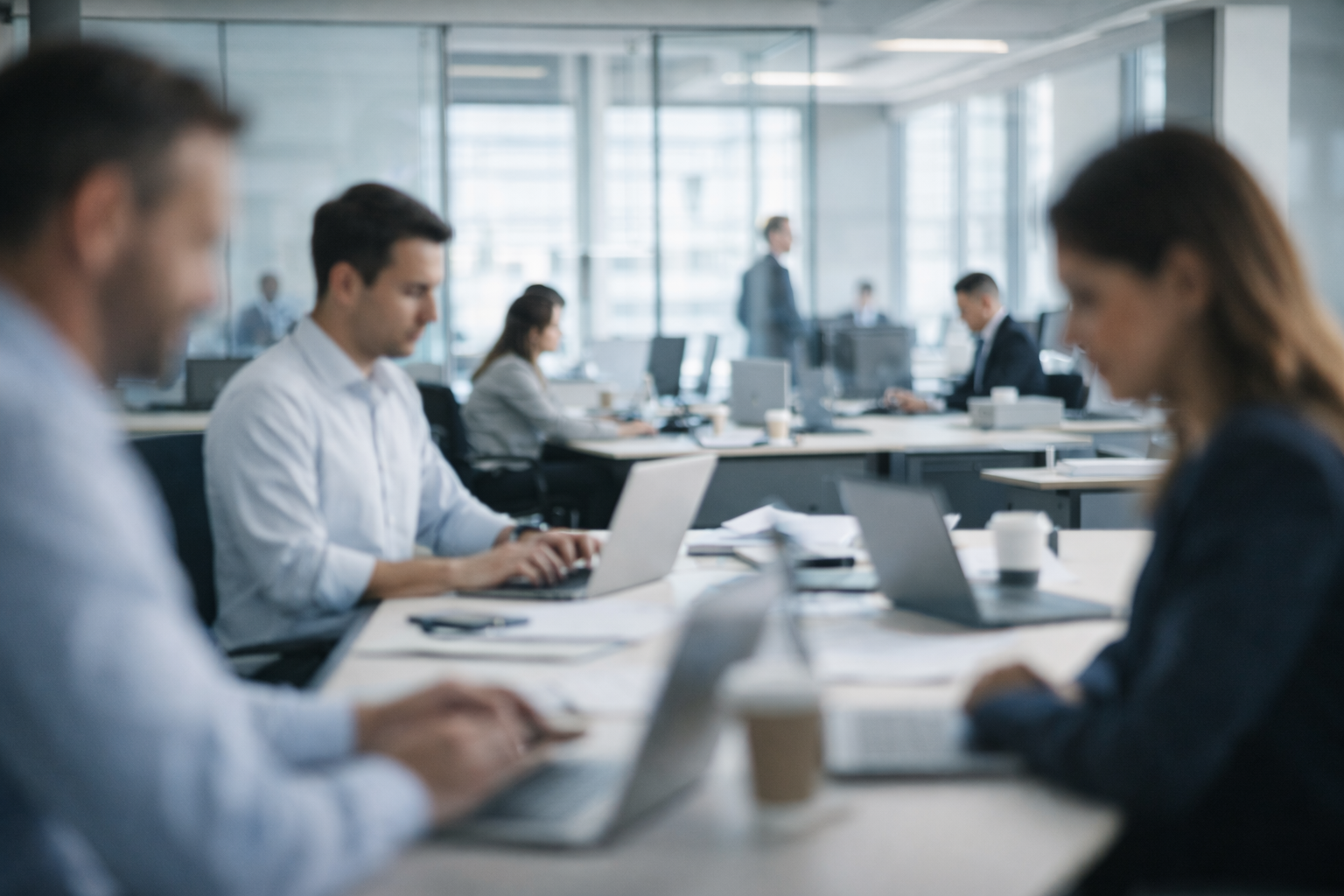 Abstract workplace scene - mensen werken op achtergrond